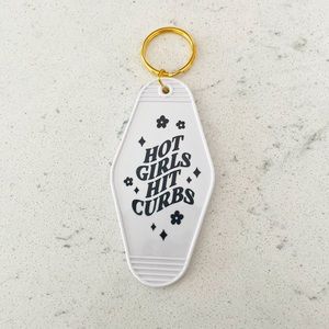 Hot Girls Hit Curbs White Black Motel Fob Keychain NWT